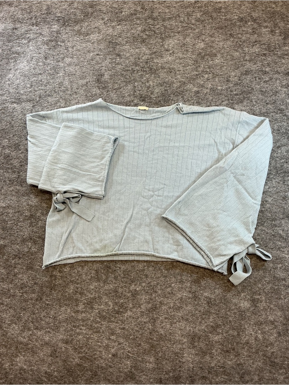 Light Blue Tie-Sleeve Ribbed Long Sleeve Top Size S